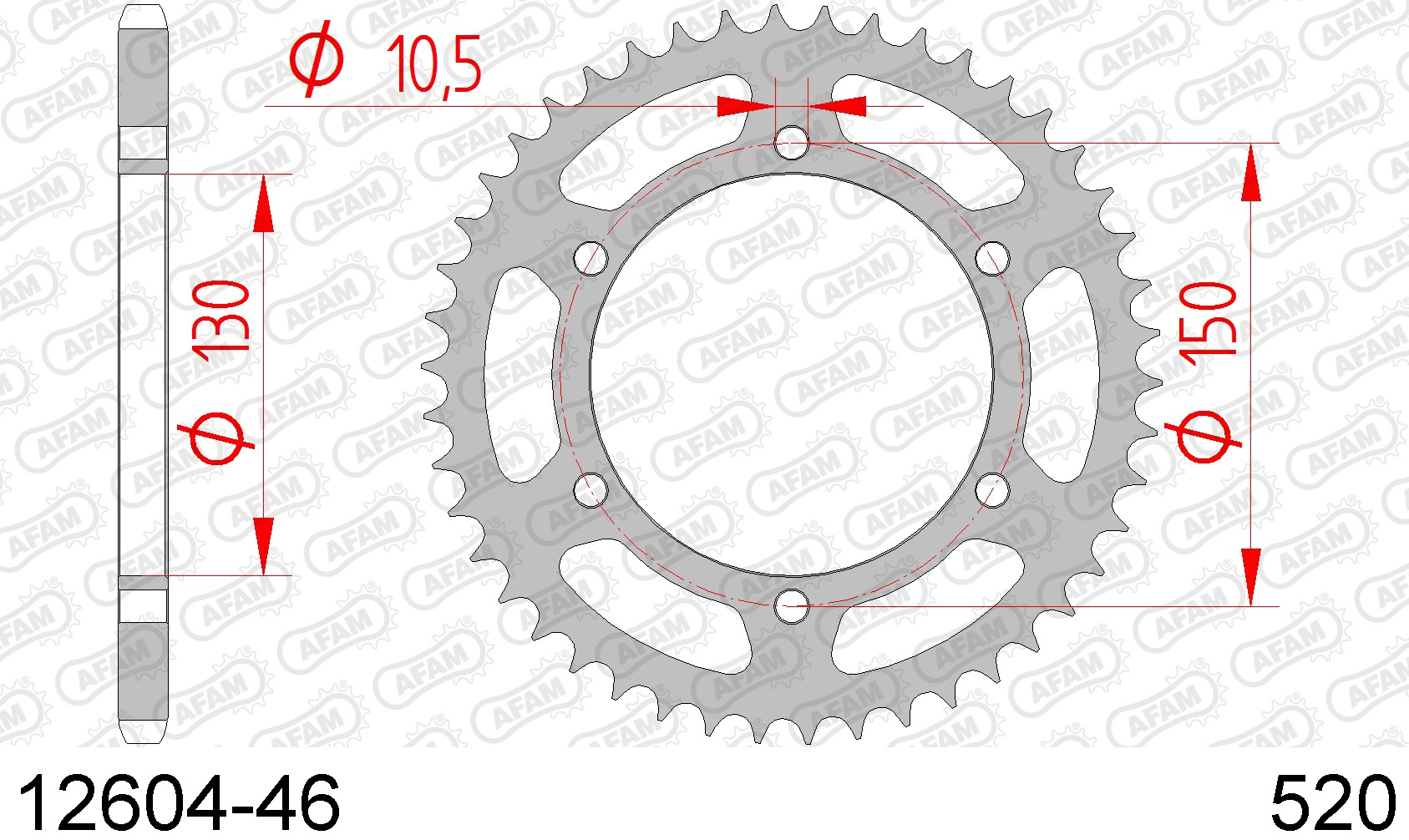 12604-46 звезда задняя YAMAHA XJ 6 (ведомая) стальная, 520, AFAM