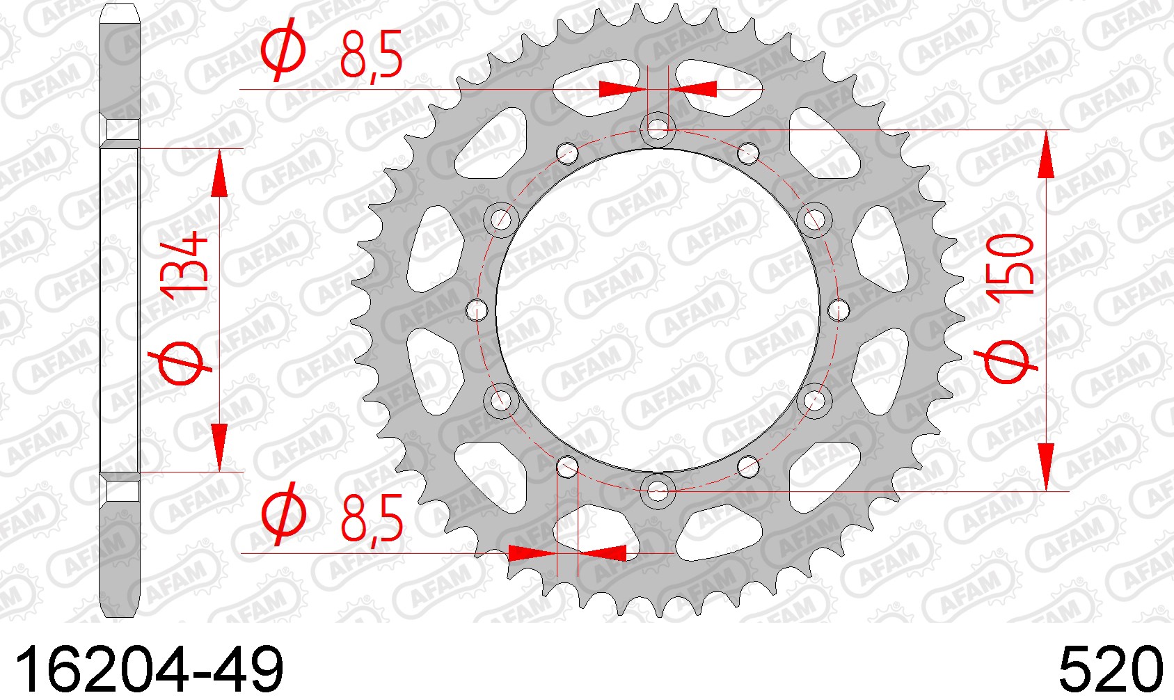 16204-49 звезда задняя KAWASAKI KDX, KAWASAKI KLX 250, KX 400