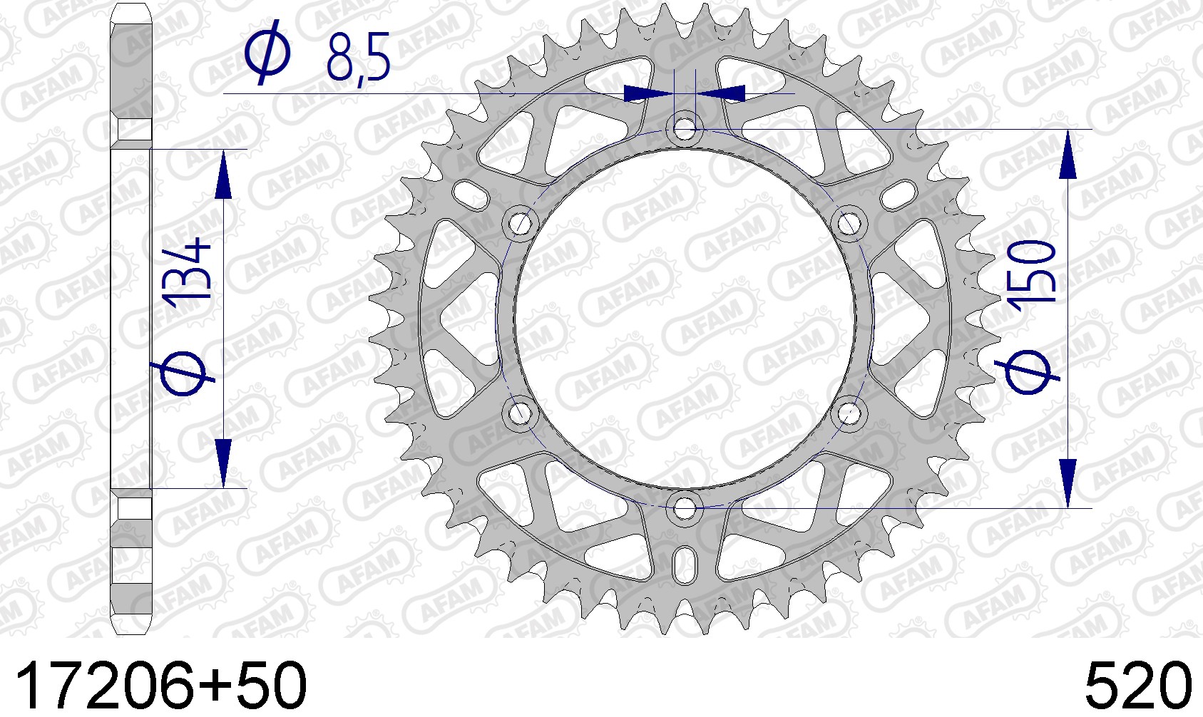 17206+50 звезда задняя KAWASAKI KLX 300, KAWASAKI KX 250, 400